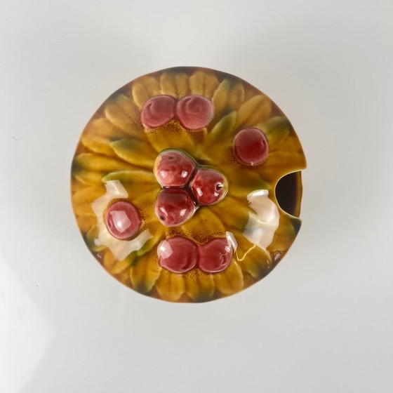 Image 1 of Sarreguemines "cherry" slipware sugar bowl, 1970