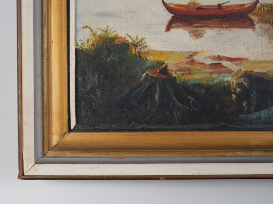 Image 1 of Peinture "The Angler's Return", design danois, années 1980, par A. Enkeshafi