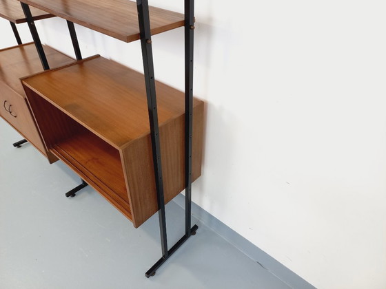 Image 1 of Vintage Italian double modular bookcase in teak and metal from the 1960s