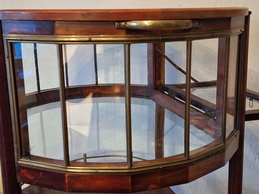 Carrello da portata/bar in mogano, ottone e vetro, 1920