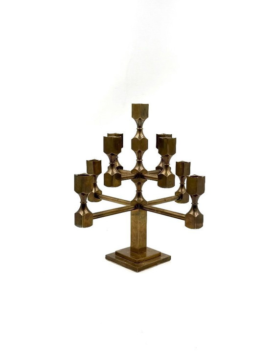 Image 1 of Candélabre sculptural moderne à 9 lumières en laiton massif, Lars Bergsten, Gusum Suède 1992