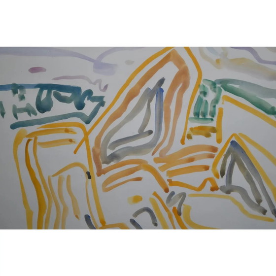 Peter Pfosi "Landscape" Watercolor Painting, Monogrammed and Dated 1987, Framed – Paintings & Drawings (photo 11 of 12)
