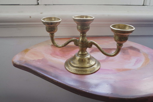 Solid Bronze Three-Armed Vintage Candelabra Candleholder, Antique Vintage Brass-Tone Classic Metal Candlestick Decor