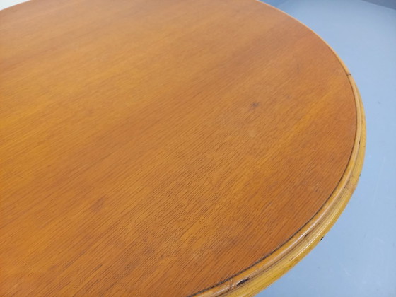 Image 1 of Vintage 1960s round coffee table in rattan and wood