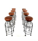 8x vintage bar stool, wrought iron & leather '80s