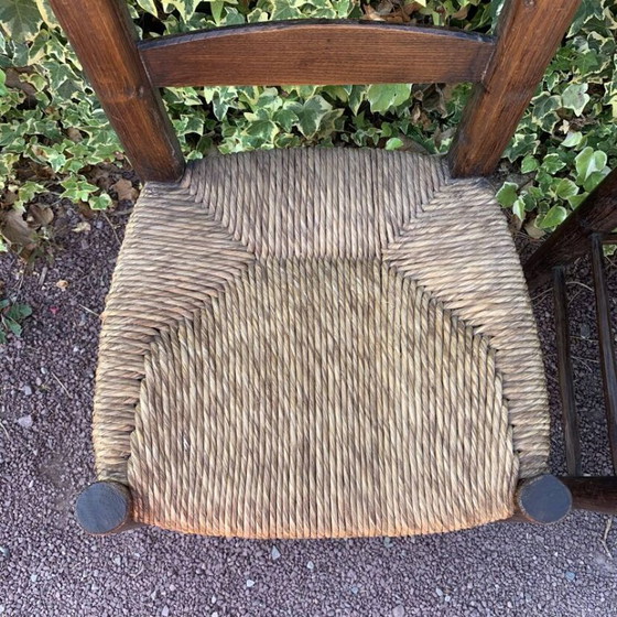 Image 1 of Ensemble de 4 chaises paillées artisanales en chêne massif