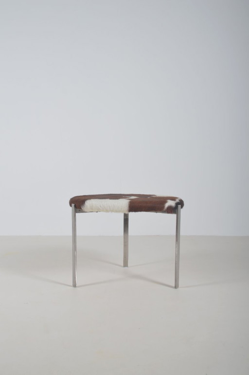 Danish stool with a seat made of high-quality cowhide