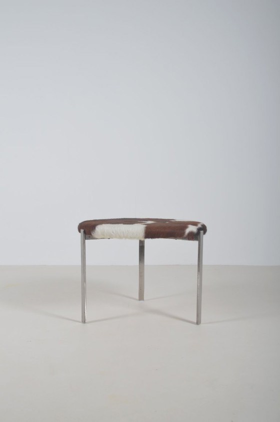 Image 1 of Danish stool with a seat made of high-quality cowhide
