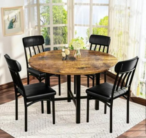 Set da pranzo con tavolo e sedie da 5 pezzi: tavolo circolare in legno da 39" con 4 sedute in similpelle