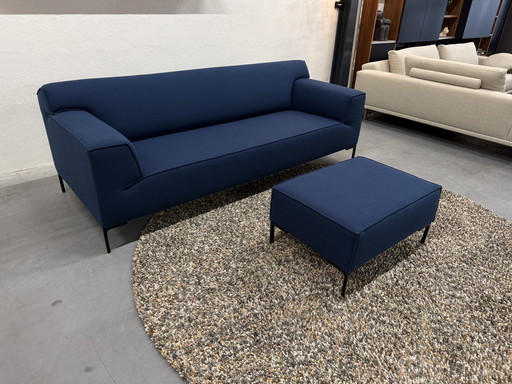 Design on Stock Bloq 3 Zits Bank Met Poef Ploegwool Blauw 