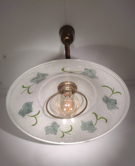 Image 1 of Vintage Adjustable Glass Pendant Lamp