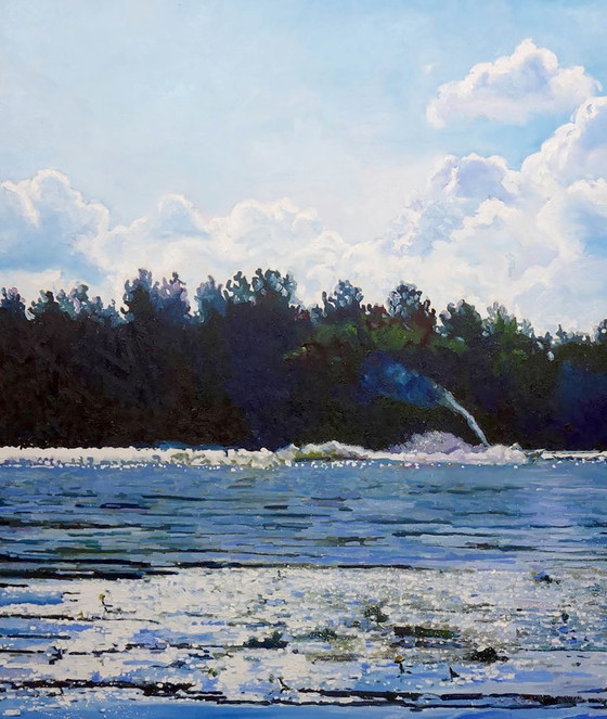 Origineel olieverfschilderij, hedendaagse kunst, symboliek, landschap, rivier, alles heeft zijn tijd. (photo 7 of 7)