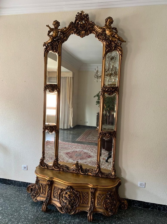 Monumental gilded Rococo style Mirror with chest – Wood (photo 7 of 11)