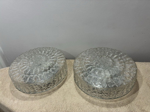 Paire de plafonniers en verre givré Peill & Putzler, années 1960