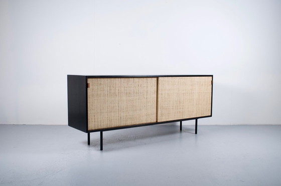 Image 1 of FLORENCE KNOLL SIDEBOARD MODEL 116 WOOD, LEATHER AND RAFFIA 1960