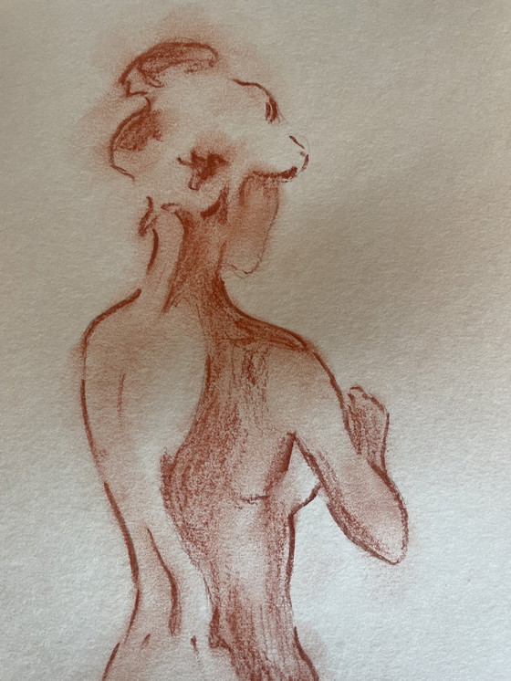 Image 1 of Dipinto firmato Ritratto femminile a gesso rosso "Giochi di luce"