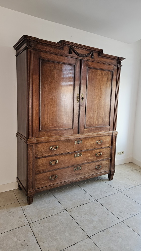 Hollands eikenhouten kabinet van circa 1800, mangaanrood geschilderd – Kasten, Wood, Brass (photo 5 of 5)