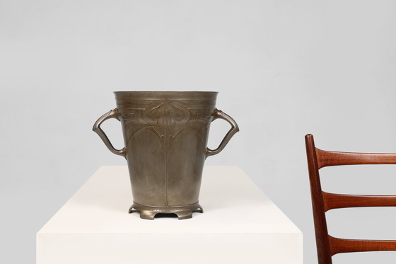 Image 1 of Art Nouveau Stamped Tin Wine or Champagne Cooler, Belgium, 1906