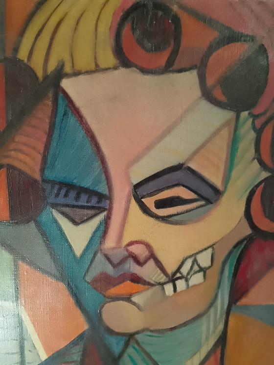 Image 1 of Neo-Cubist portrait by L. Calezis, Provençal school, Aubagne, Marseille, France, oil on canvas