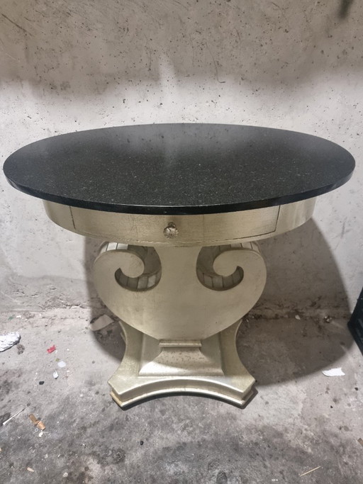Luxury Oval Side Table - Black Marble Top & Golden Base with Drawer