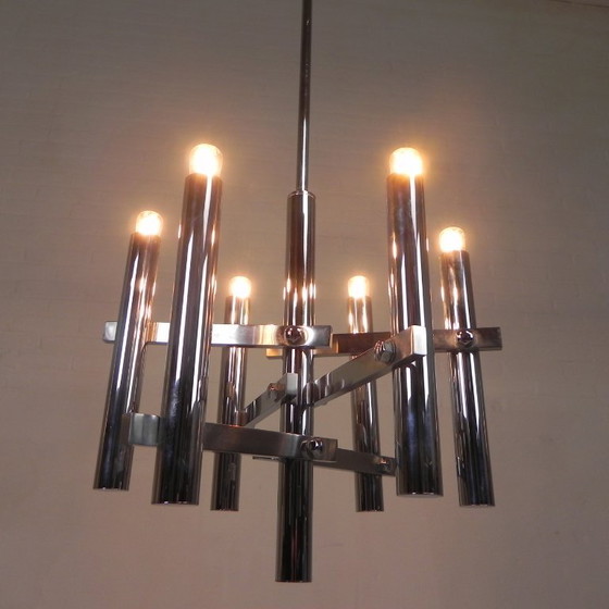 Chromed pendant lamp by Gaetano Sciolari for Boulanger, 70s, Metal, Silver, Vintage (photo 15 of 15)