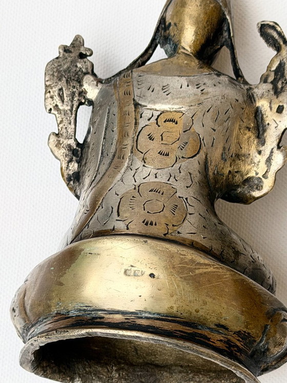 Tsongkhapa Silvered Statue Tibetan Buddhist Lama Engraved Vintage Nepal – Sculpture, Brass (photo 12 of 14)