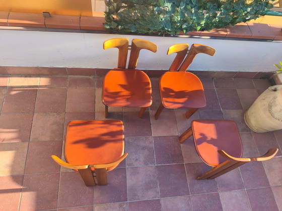 Image 1 of Set aus 4 Pierre Cardin Stühlen aus Holz und Leder aus den 1980er Jahren