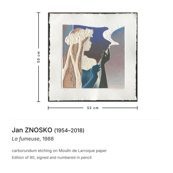 Image 1 of Jan ZNOSKO La fumeuse Acquaforte al carborundum firmata 1988