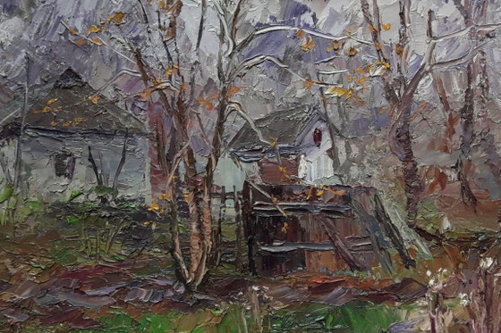 Origineel olieverfschilderij Landelijk Landschap Dorpshuis Herfst Verlaten Erf – Schilderijen & Tekeningen (photo 6 of 8)