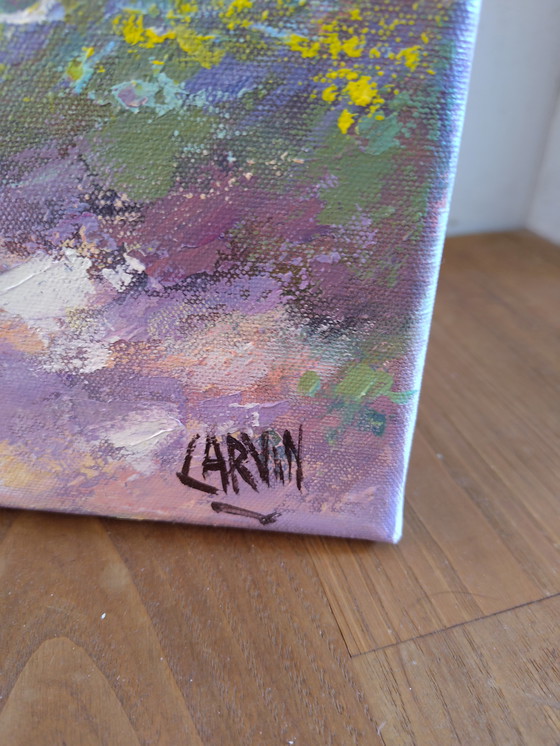 Image 1 of En cheminant en fôret" dell'artista francese Claude Carvin, olio su tela