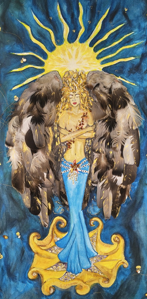 Archangel, handmade artwork with mixed media.
