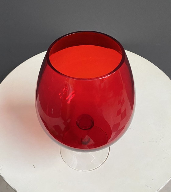 Image 1 of Empoli red large glass shape vase 1960s