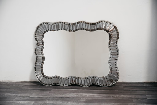 Brutalist Studded Metal Wall Mirror, 1960s Modern Design