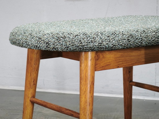 Pair of Mid-Century Modern Oak Stools, Newly Upholstered, 1960s, Textile, Wood, Green, Mid Century Modern (photo 4 of 8)
