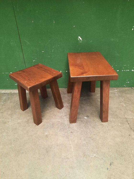 Image 1 of Set of two brutalist style tables, oak