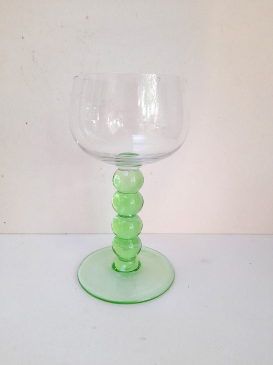 Image 1 of Set of 5 vintage 80s green stemmed glasses