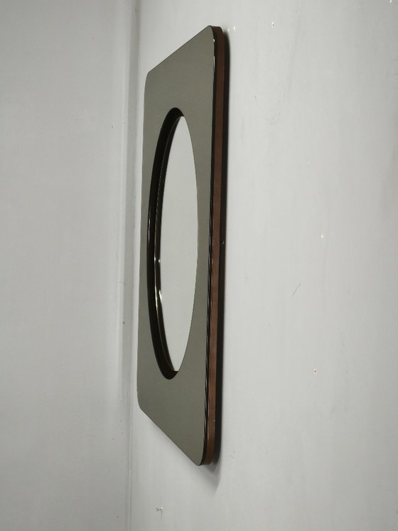 1970s Italian Space Age Smoked Glass and Circular Wall Mirror (photo 3 of 11)
