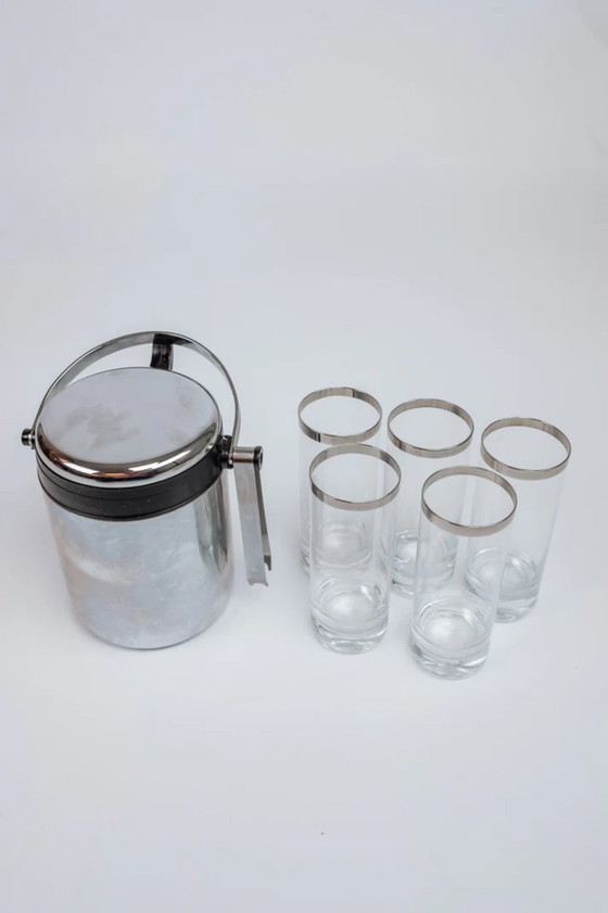 Image 1 of Vintage long drink glasses + ice bucket