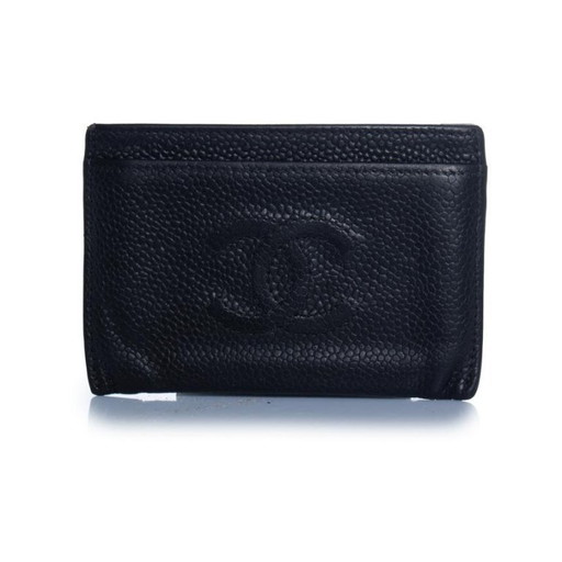 Chanel, black pebbled leather card holder
