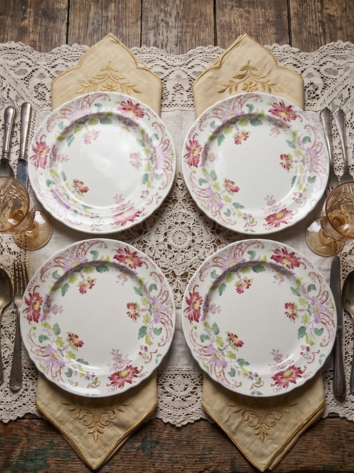 4 Antieke Longchamp Pâquerettes polychrome aardewerk dessertborden – servies, Ceramic, Vintage (photo 2 of 15)