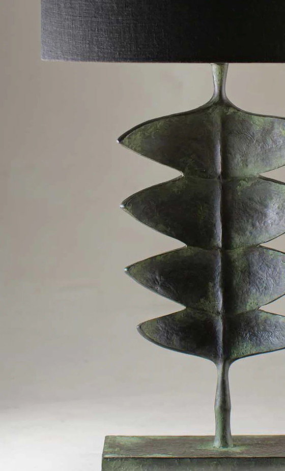Image 1 of Lampada da tavolo Porta Romana Giacometti Leaf, leggermente patinata, con paralume.