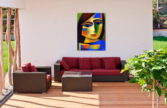 Image 1 of Gekleurd Canvas Frame / Abstracte Indiase Vrouw / Abstracte Kunst / Wanddecoratie (60 x 80 cm)