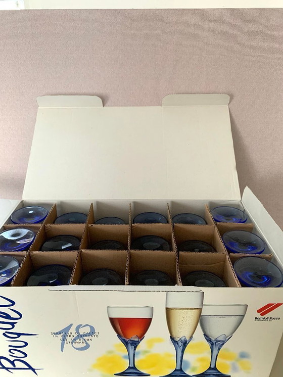 Image 1 of Set di bicchieri da 18 pezzi Bormioli Rocco – Rara collezione vintage di design italiano con confezione originale