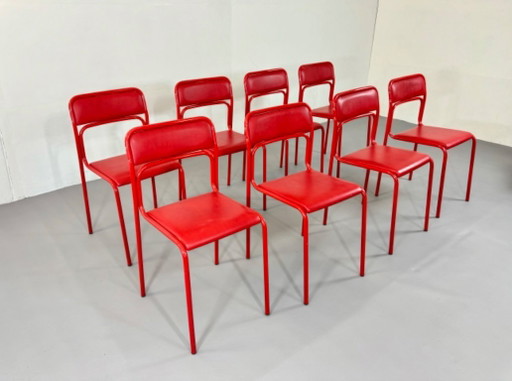 8 x Vintage Bauhaus Design Chairs Retro Red