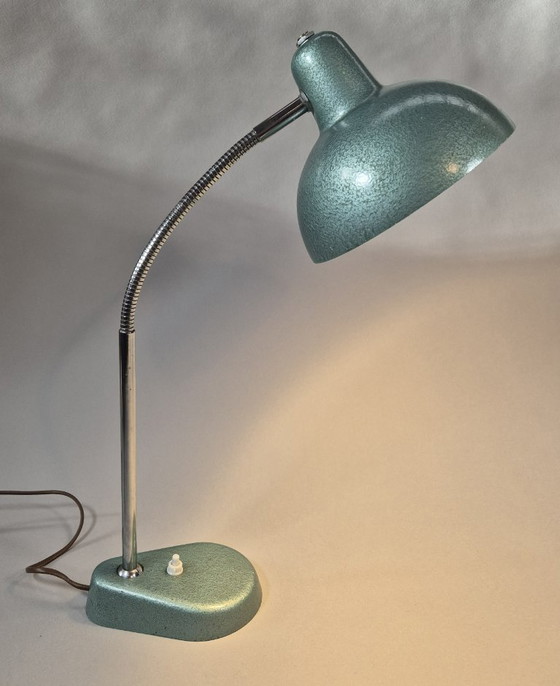 Bureau tafellamp met flexibele arm, groen, Aluminor, Tafellampen, Metaal, Chroom, Vintage (foto 2 van 10)