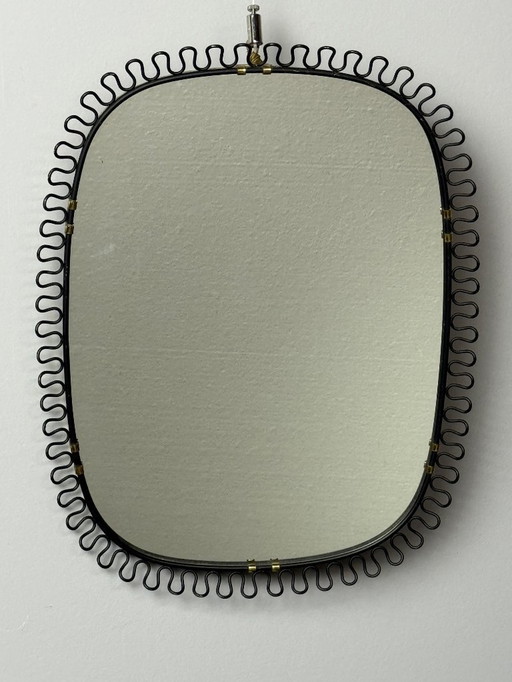 Raro espejo de pared rectangular negro de estilo moderno de mediados de siglo de Josef Frank Svenskt Tenn, década de 1950.