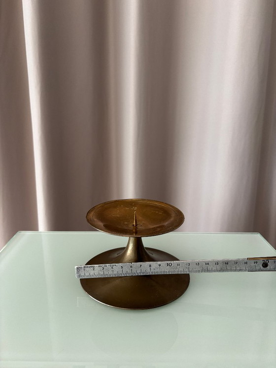 Vintage Brass Pedestal Candle Holder – Sculptural Mid-Century Design – Bronze (photo 6 of 9)