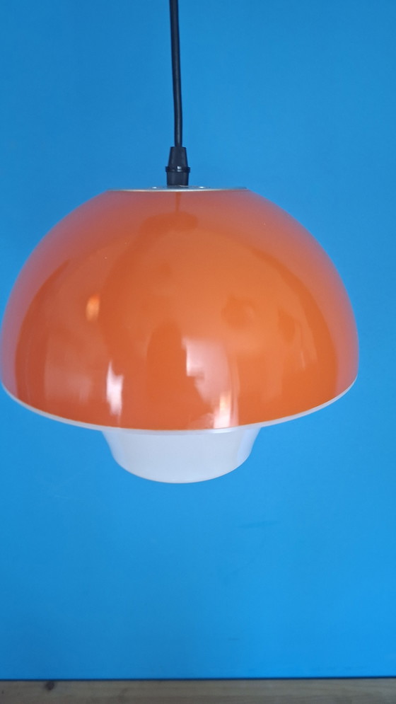 Image 1 of Orange vintage space age massive mushroom pendant lamp