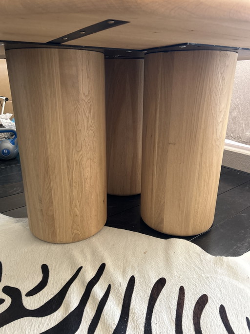 Unique round solid oak dining table – eettafels, Wood, Metal (photo 2 of 5)