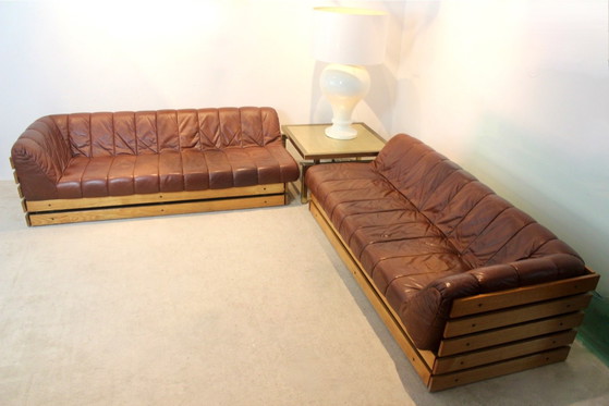 Dutch Lounge Sofa Set in Wood and Cognac Leather, Lounge sets (photo 4 of 9)